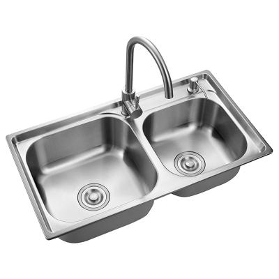 China Without Faucet HUICI 304 Stainless Steel Double Bowl Stainless Steel Cheap Kitchen Sink Set To Accompany Launch for sale