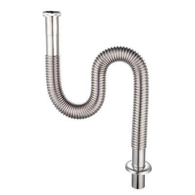 China Lower Thumb Automatic Flexible High Quality Brass Drain For Bathtub Corrugated Stainless Steel Sink Sink Can Be Bent S Bend Pipe for sale