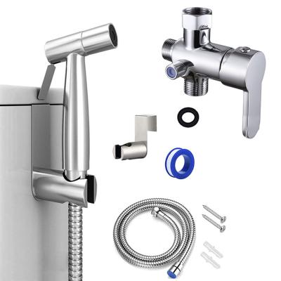 China With diverter G 1/2, G 3/8 7/8 angle valve for hot sale toilet shattaf spray stainless steel portable bidet hand spray for toilet for sale