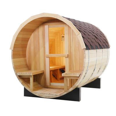 China 6-8 Person Saturated Steam Sauna Outdoor Wooden Barrel Long Room Sauna Steam Sauna Barrel Control Panel Computer for sale