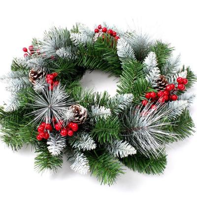 China Fireproof is available Christmas Decoration Factory Price Artificial Christmas Wreath with Red Pine Berries and Cones for sale