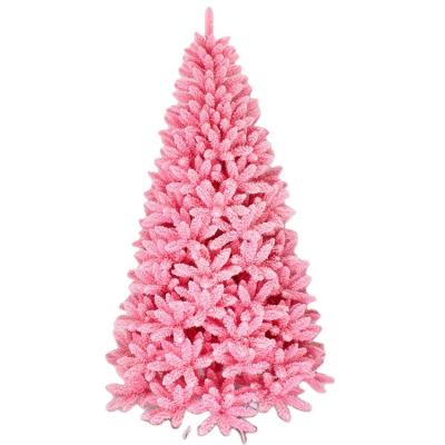 China Fireproof is available wholesale pink snow needle pine lit Christmas tree flat artificial Christmas tree for home for sale