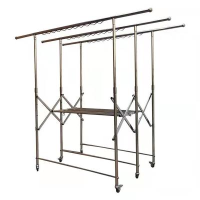 China New Design Factory Price DISPLAY Larger Three Layer Folding Stainless Steel Folding Hanger Removable Extendable Clothes Drying Rack for sale