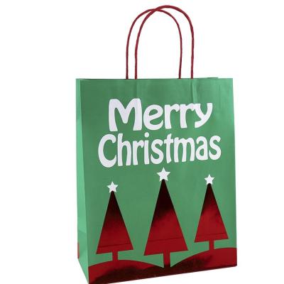 China Recyclable Custom Wholesale Merry Christmas Kraft Paper Bag Holiday Craft Gift Bags for sale