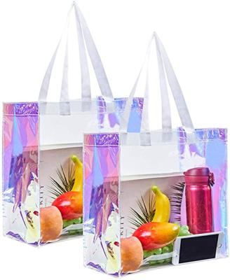 China Wholesale Waterproof Clear Holographic PVC Waterproof Shopping Bag Laser Shoulder Bag Clear Holographic Tote Bag for sale