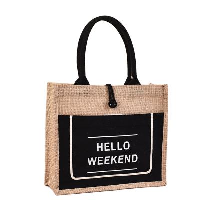 China Eco Friendly OEM Handled Customized Printing Tote Sack Burlap Jute Carry Bag With Inner Lamination for sale