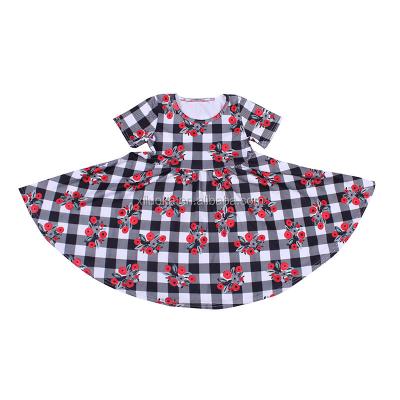 China Viable Summer Kids Dresses Milk Short Floral Plaid Twirl Baby Girl Silk Checked Floral Smocked Dresses for sale