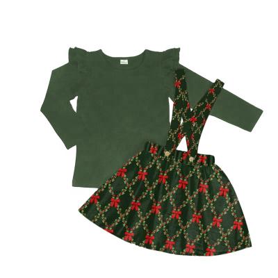 China 2021 Vintage Baby Green Christmas Green Dress Children's Casual High Quality Boutique Outfits Kids Costumes Matching Sets for sale