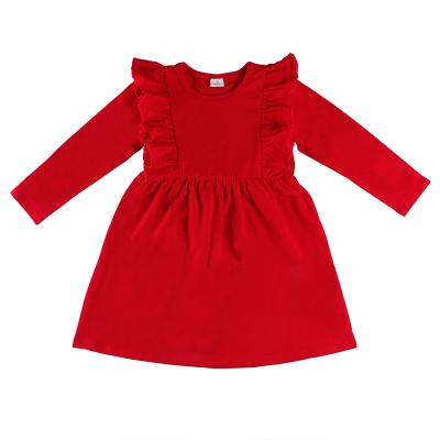 China Sustainable Popular 2021 Fall Baby Girl Dresses Blank Color Long Sleeve Ruffle Trim Smocked Baby Girl Dresses for sale