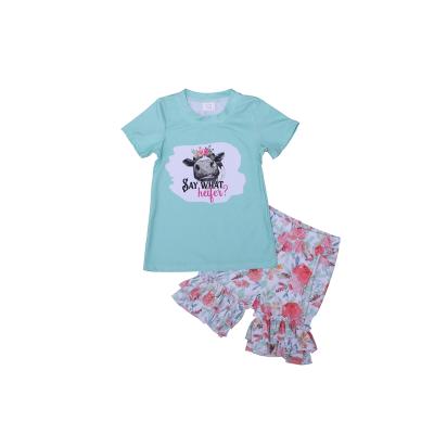 China 2021 New Design Breathable Babies Clothes Summer Cute Girl's Print Cloth Floral Design Baby Cloth Set for sale