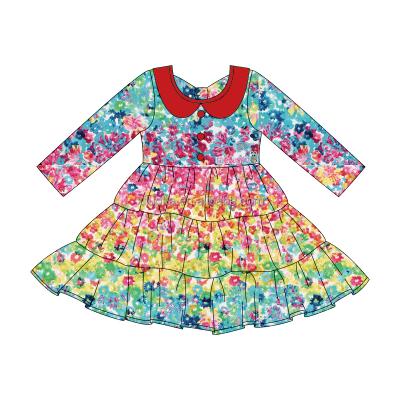 China Wholesale breathable girls clothing dress printed to ruffle short sleeve summer dress boutique girls dress for sale