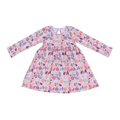 China Wholesale Casual Hot Sale Children's Dress 2021 Design Long Sleeve Colorful Leaves Pattern Baby Dress for sale