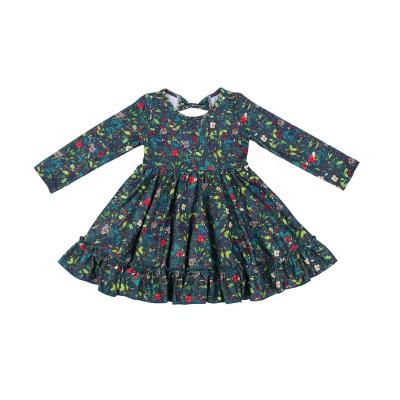 China Plus Size 2021 New Design Back Bow Girl Boutique Clothing Sleeve Long Christmas Kids Twirl Dress for sale