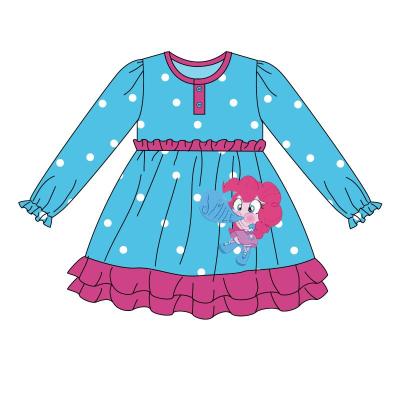 China 2021 Double Ruffle Toddler Dresses Boutique Breathable Infant Dress Long Sleeve Button Design Girl's Baby Dress for sale