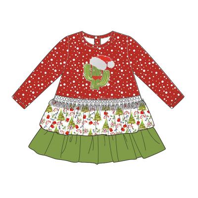 China Girl's Anti-Static Dress Christmas Boutique Long Sleeve Ruffle Toddler Baby Dress Print Winter Baby Dress for sale