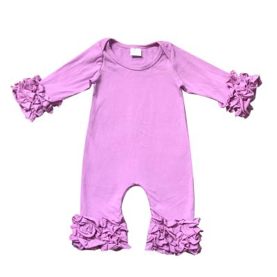 China Simple Design Long Sleeve Towel Girl Ruffle Long Sleeve Romper Baby Clothes Solid Color Baby Romper for sale