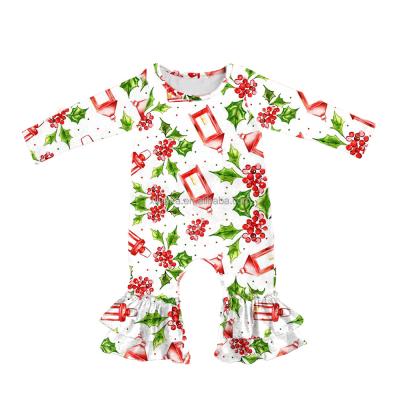 China Newborn Baby Christmas Romper Wholesale Price Long Sleeve Toddler Ruffle Clothing Baby Romper for sale