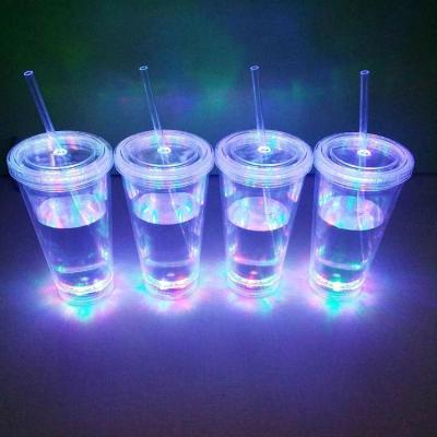 China BSCI Multi Color Sustainable LED Double Wall Tumbler With Lid Straw 16oz 500mL Party Bar Illuminating Drinkware Flash Light Up LED Mug Cups for sale