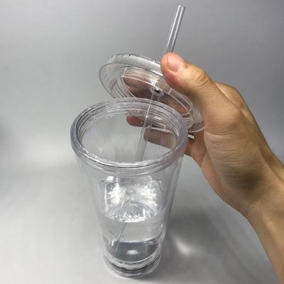 China Viable Clear Led Light Reusable Drinkware Inlulated Double Wall Plastic Tumbler With Lid Straw 500ml 16oz Party Bar Cup Mugs for sale