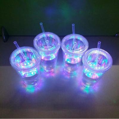 China Durable Transparent Plastic Double Wall Clear Color LED Tumbler With Lid Straw 16oz 500mL Instant Festival Drinkware Light Up LED Cup Mug for sale