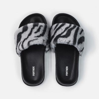 China Black Reusable 39EU EVA Slide Sandal With Zebra Faux Fur for sale