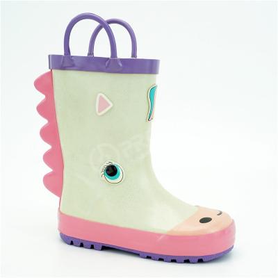 China Rosa de goma lindo 3D Unicorn Printed Rain Boots Skid de los niños resistente en venta