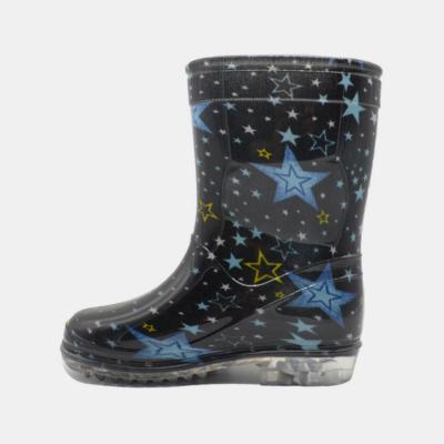 China Los niños del PVC de BSCI se encienden encima de las botas de lluvia ligeras con la estrella impresa en venta