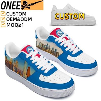 China Fashion Trend Wholesale Custom Print On Demand Men Women Air Sneaker Shoes USA Philadelphia City Printing Low Top Skateboard White Shoes for sale