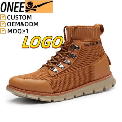 China Cushioning OEM High Fashion Designer Elegant knitted Mesh Breathable Anti Slip Mens Ankle Boots Casual Short Chukka Boot Custom Boots Men for sale