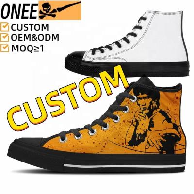 China Fashion Trend MOQ 1 Customized Logo High Top Vulcanized Flat Plain Blank Black Casual White Canvas Shoes Wholesale Walking Style Shoes Shoes for sale