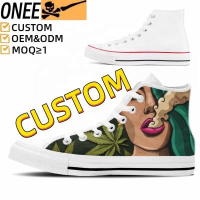 China Fashion Trend 1 MOQ Classic High Top Vulcanized Flat Plain Blank White Black Casual Canvas Shoes Sneakers for Men Women White Canvas Shoes for sale