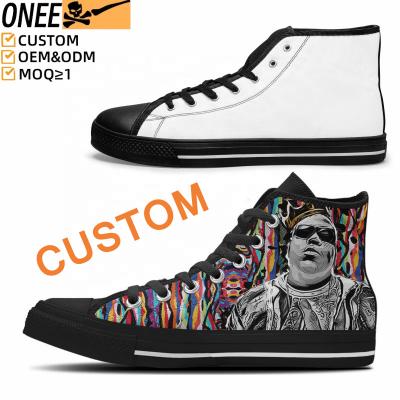 China Cushioning OEM Shoes Custom Factory Customized Men's Flat Sole OEM High Top Canvas Sneakers Logo Canvas Trendy Shoes Skateboard Shoes for sale