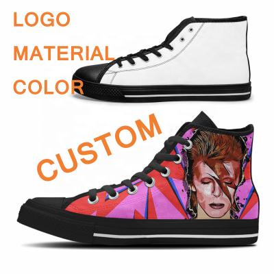 China Cushioning OEM Custom Logo Canvas Sneaker High Top Men's Casual White Canvas Trendy Shoes For Men Custom Canvas Shoes Skateboarding Shoes for sale