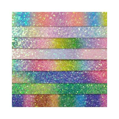 China Waterproof rainbow printed glitter leather is used for bag and shoe synthetic leather for sale