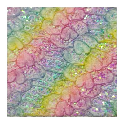 China Wholesale Waterproof Heart Shaped Sloping Rainbow Glitter Faux Leather For Decorative Fabric And Luggage for sale