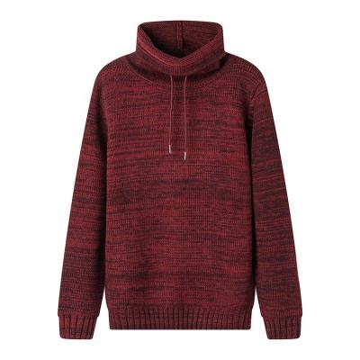 China Red Marl Turtle Neck Sweater Men Anti Shrink Loose Knit High Neck Sweaters For Men With Hood Drawstring for sale