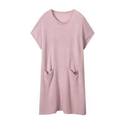 China Anti-pilling Women Plus Size Sweater Dress Crew Neck Short Sleeve Summer Slim Silk Dress for sale