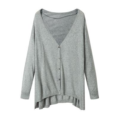 China Anti-pilling Women's Gray Blend Yarn Loose Plus Size Long Sweater Asymmetric Edges Cardigan for sale