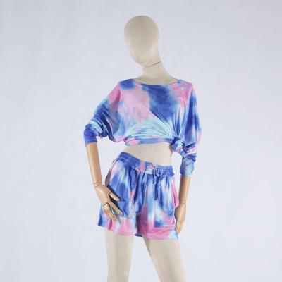 China Women Casual Tie Dye 2 Set Fashion Home Clothes Shorts Lady Suits Loungewear T-shirt Sleepwear for sale