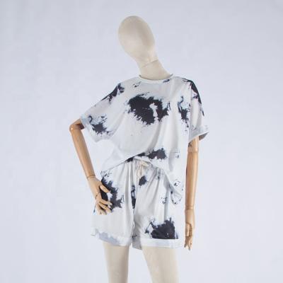 China Lady Clothes Tie Die XS-3XL Women's 2 Casual Summer Suit Nightwear Set Black White for sale