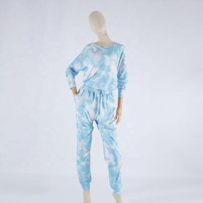 China Casual Tie Dye Long Sleeve T Shirt Pants Women Suits Sleep Home Night Loungewear Sets for sale