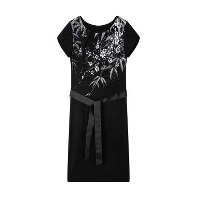 China Water Short Print Anti-wrinkle Women's Hot Sleeve Drill With Belt Lady Casual Dress for sale