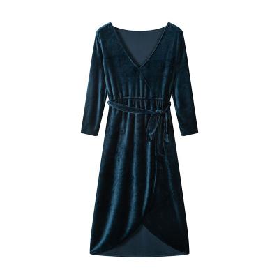 China 2022 Fashion Breathable Autumn Winter Lady Dress Spring Long Sleeve Party Velvet Dress For Women for sale