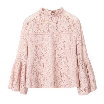 China Anti-pilling princess cut floral blouse work blouse lace butterfly sleeve slim wrap top for sale