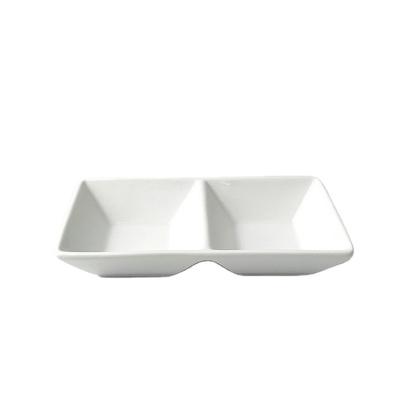 China Small Saucer 2 Compartments Dish In Sustainable Ceramic Porcelain Dish for sale