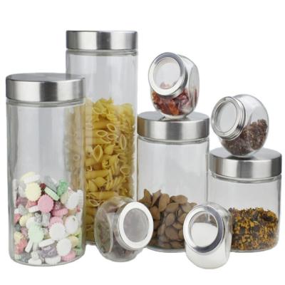 China High Quality Safe Storage Glass Food Grade Food Jar Jar Canning Canisters With Metal Lid for sale