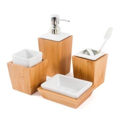 China Sustainable Porcelain Wash Shampoo Soap Press Bottle Bathroom Accessory Sets for sale