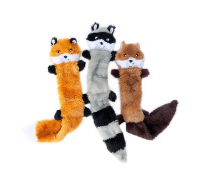 China Custom Stocked No Stuff Squeaky Dog Toy Fox Raccoon And Squirrel Plush Toy for sale