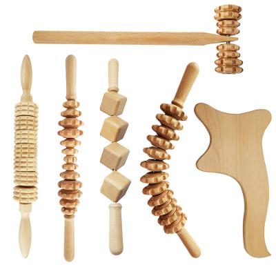 China Eco-friendly Wooden Roller Anti Cellulite Massage Hand Body Roller Massager Tool Collection for sale