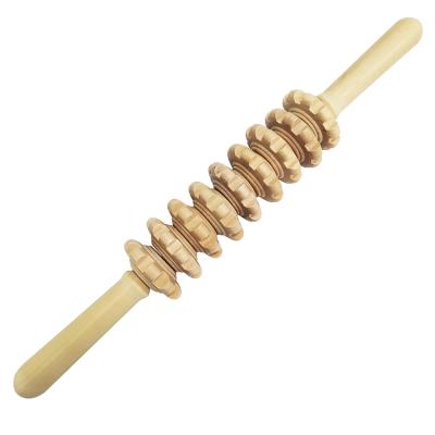 China 9 Eco-friendly Rotary Handheld Wood Massage Tools Therapy Massage Wooden Roller for sale